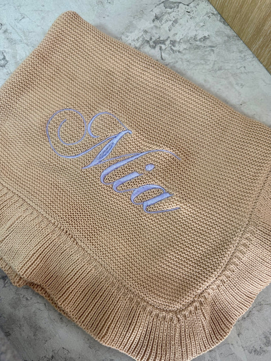 Ruffle Knitted Blanket - Coffee