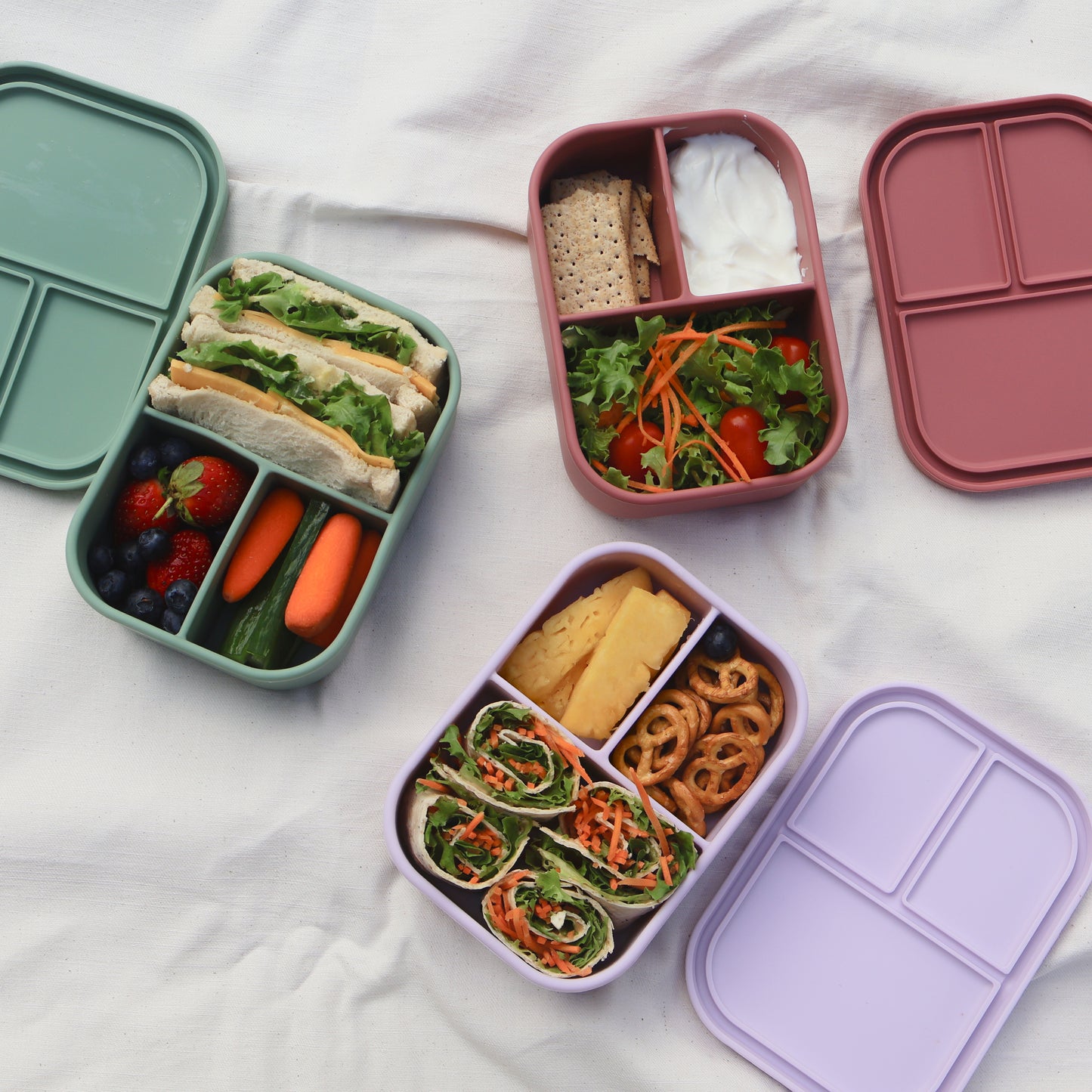 SummitCo Bento 3 Silicone Lunchbox - Rosewood – Leakproof, 3 Compartments, Microwave & Oven Safe