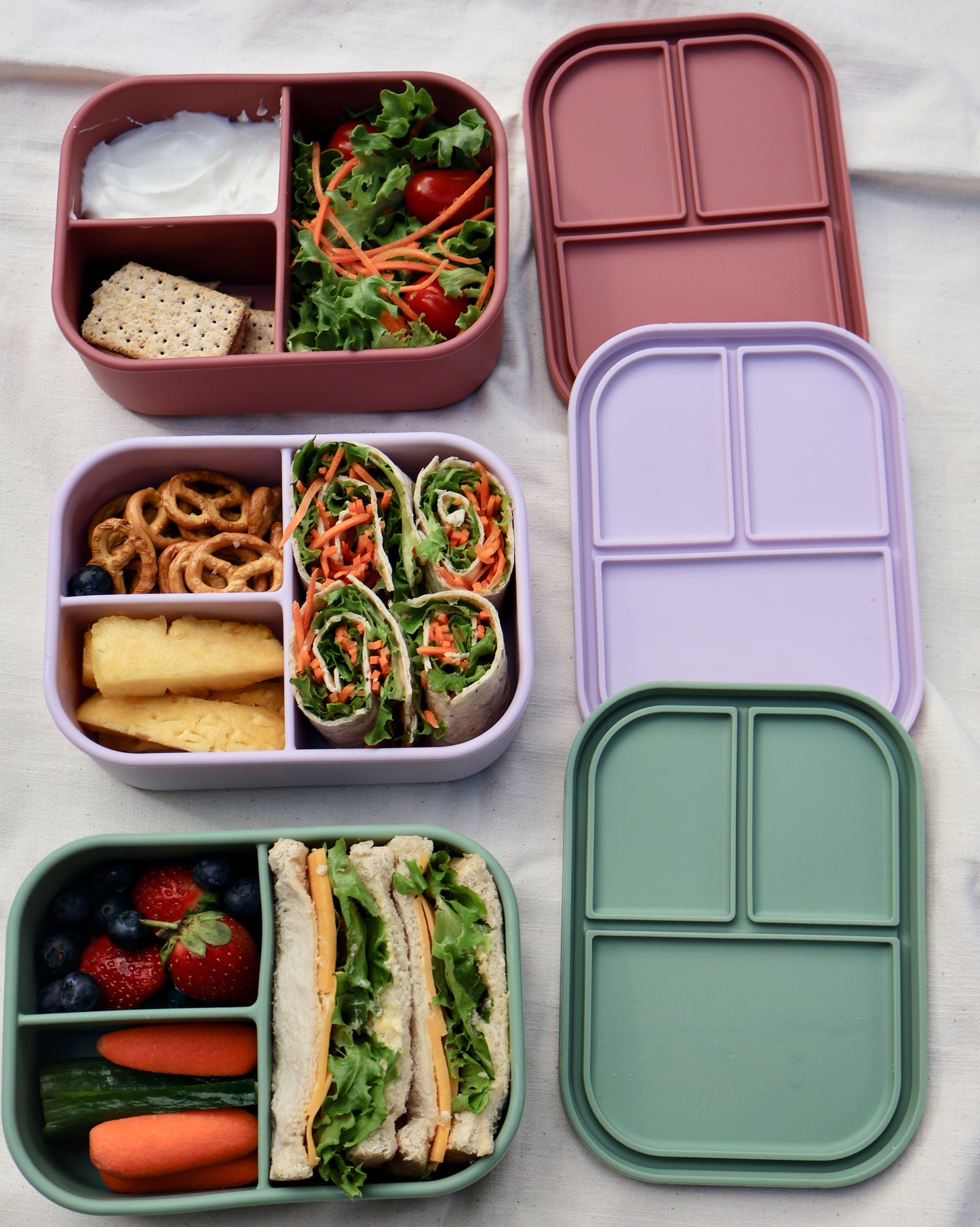 SummitCo Bento 3 Silicone Lunchbox - Fern Green – Leakproof, 3 Compartments, Microwave & Oven Safe