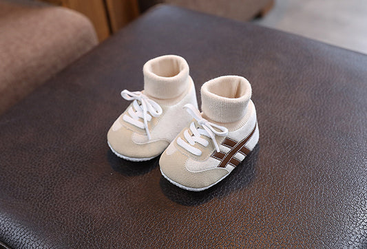 Oliver Soft Sole Baby Sneakers – Light Brown - Non-Slip Infant Shoes for Early Walkers, Lace-Up Design