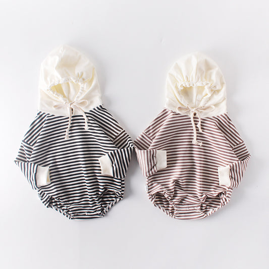 June Striped Hooded Romper - Tan