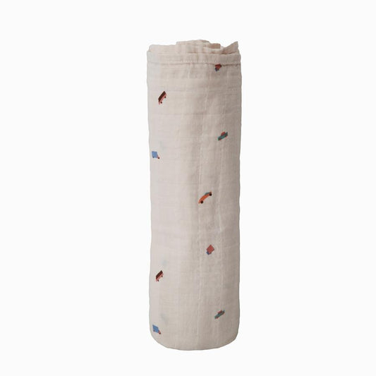 Mushie Organic Cotton Swaddle - Retro Cars