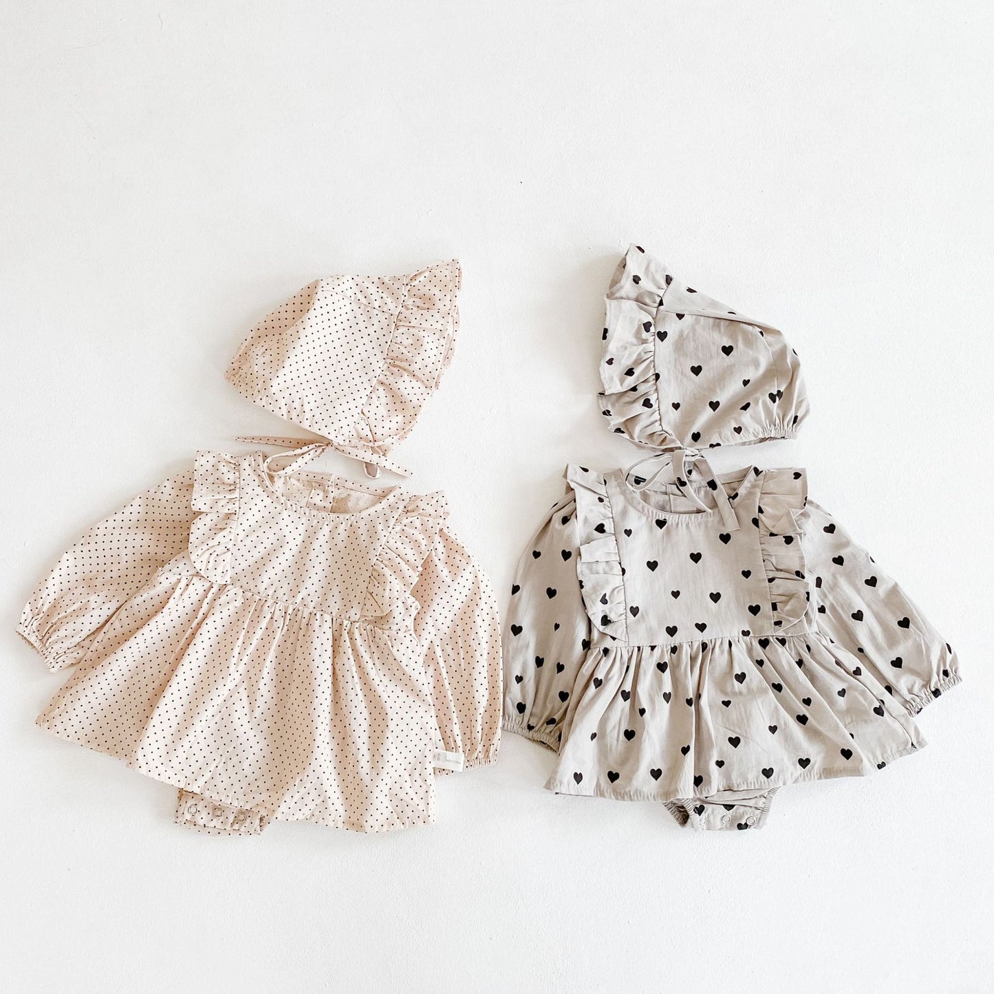 Gigi Romper and Bonnet Set - Soft Grey with Hearts