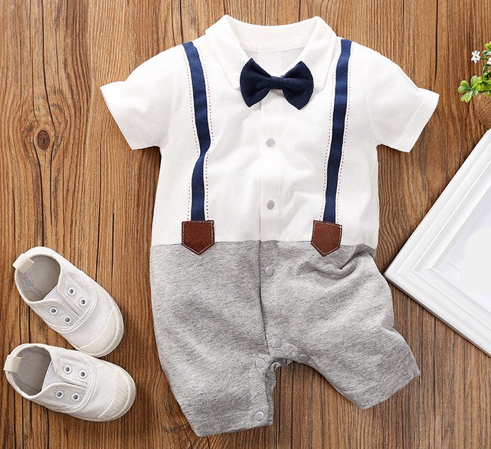 Suspender Effect Romper - Navy and White