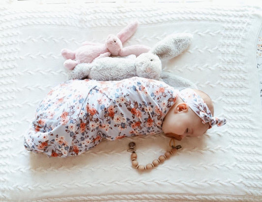 Snuggle Hunny Kids Vintage Blossom Baby Jersey Wrap & Topknot Set