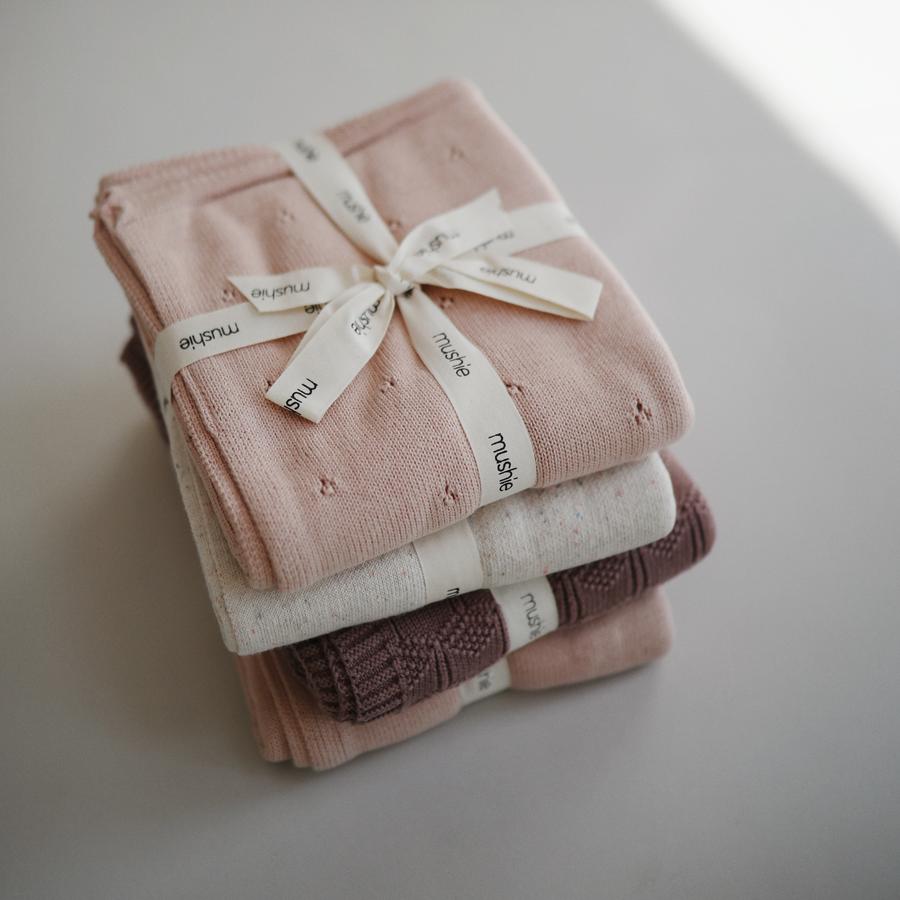 Mushie Organic Knitted Pointelle Baby Blanket - Blush
