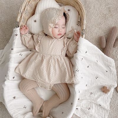Gigi Romper and Bonnet Set - Warm Beige with Mini Dots