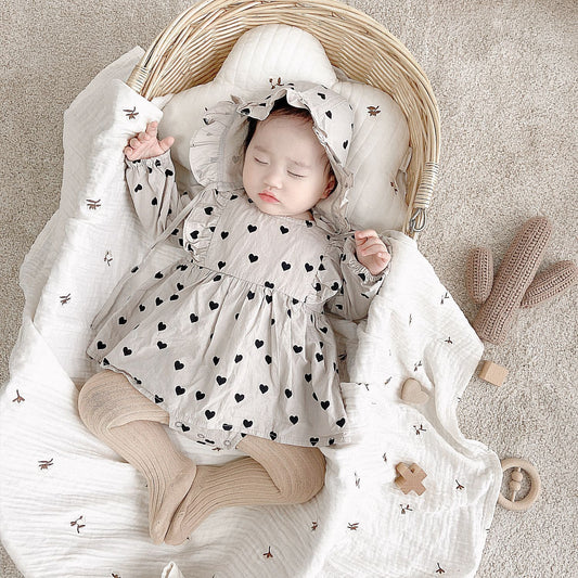 Gigi Romper and Bonnet Set - Soft Grey with Hearts