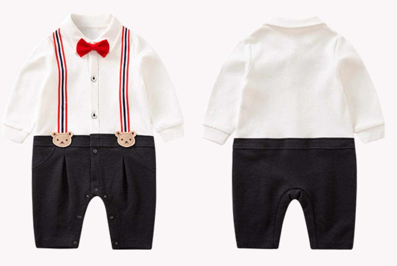 Long Sleeved Bear Suspender Romper - Black