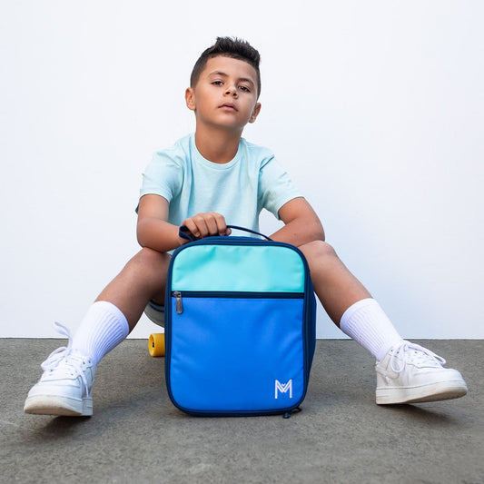 MontiiCo Insulated Lunch Bag with Ice Pack - Blue Colour Block