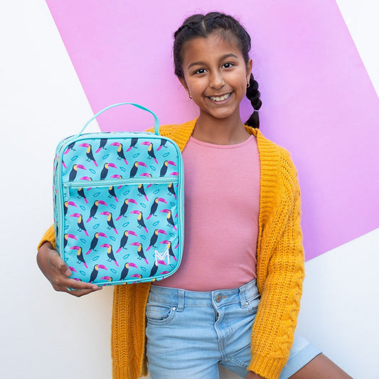 MontiiCo Insulated Lunch Bag + Ice Pack - Toucan Blue - Large for Kids and Teens