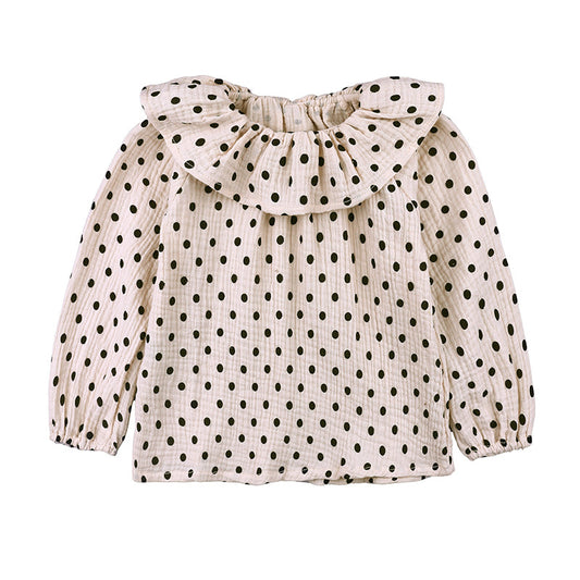 Fleurette Blouse - Beige and Black Polka Dot