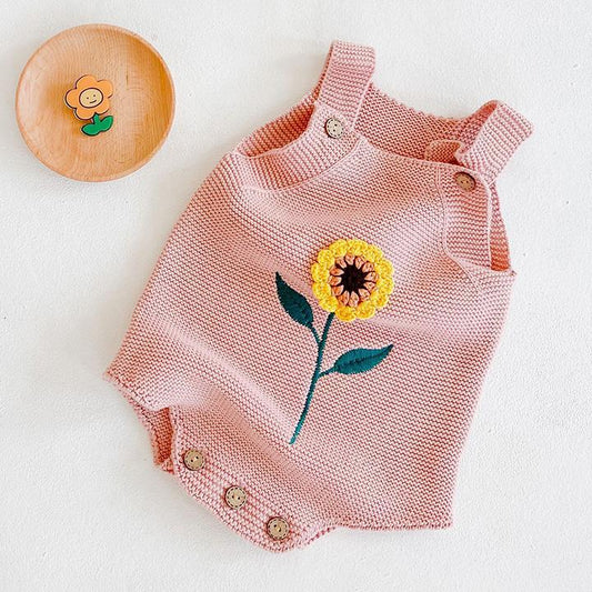 Sunflower Knit Romper - Blush