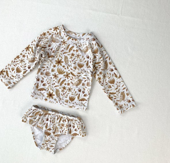 Rashguard and Ruffled Bottoms Two Piece Set - Country Garden