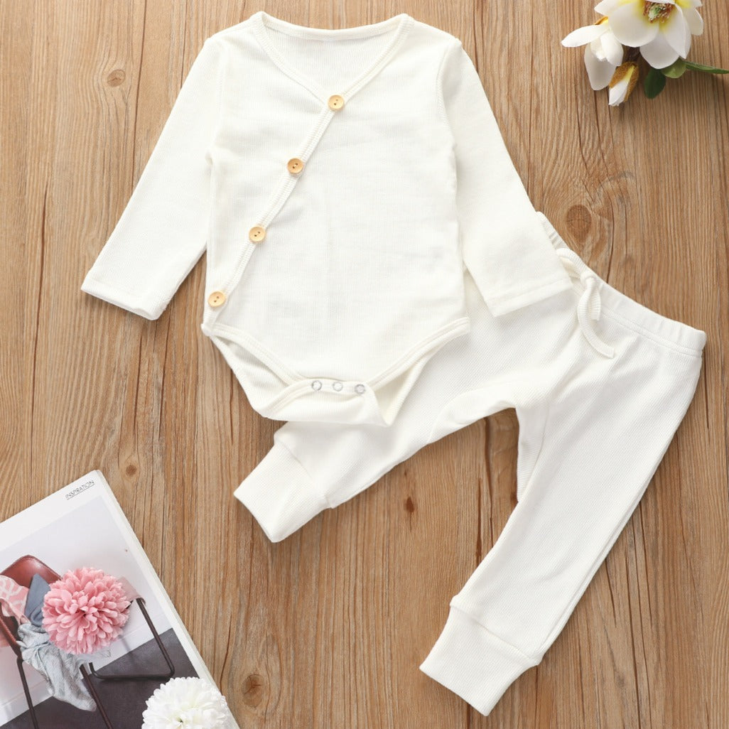 Dakota long sleeved kimono bodysuit and pants set - White