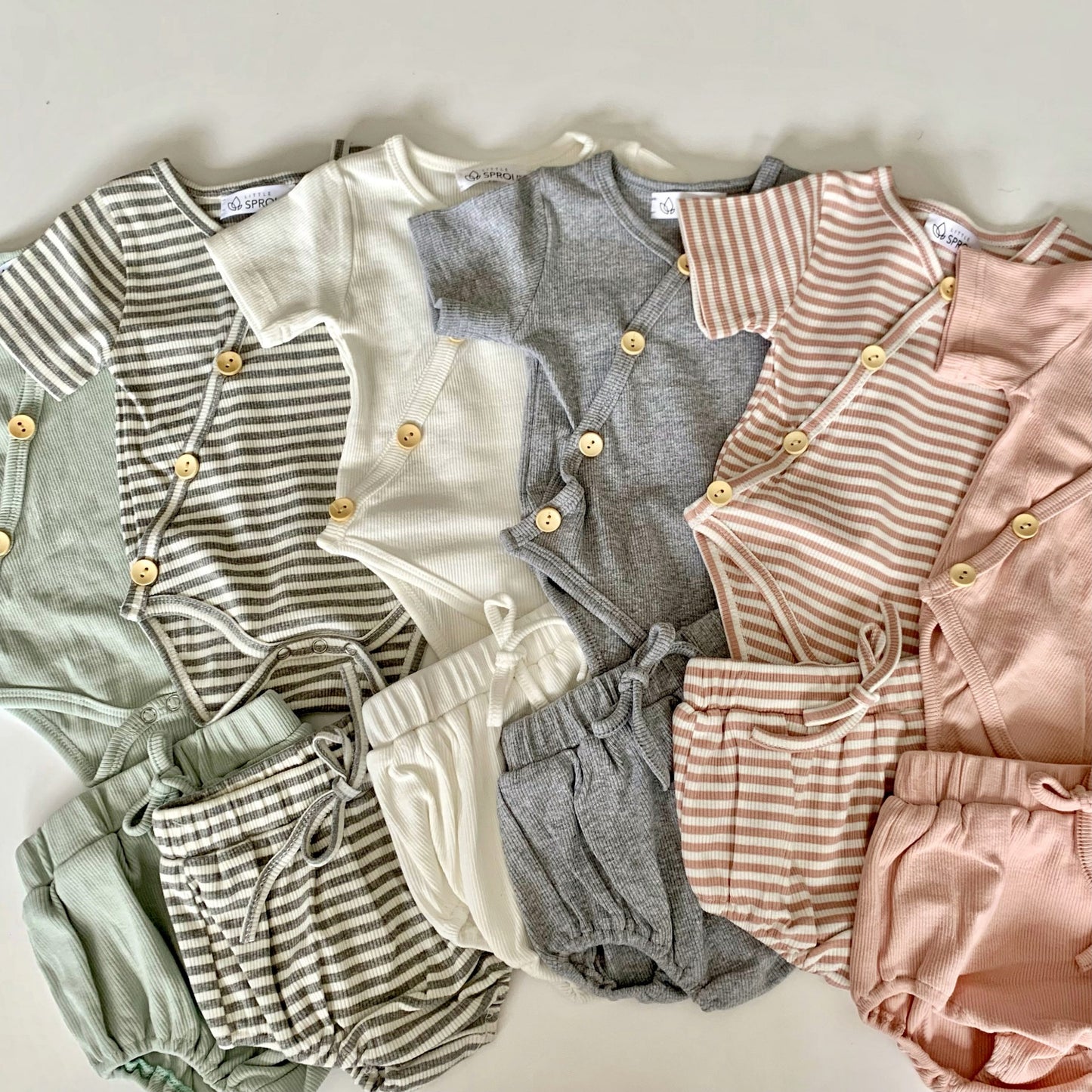 Dakota short sleeved kimono bodysuit and bloomer set - Grey Stripe