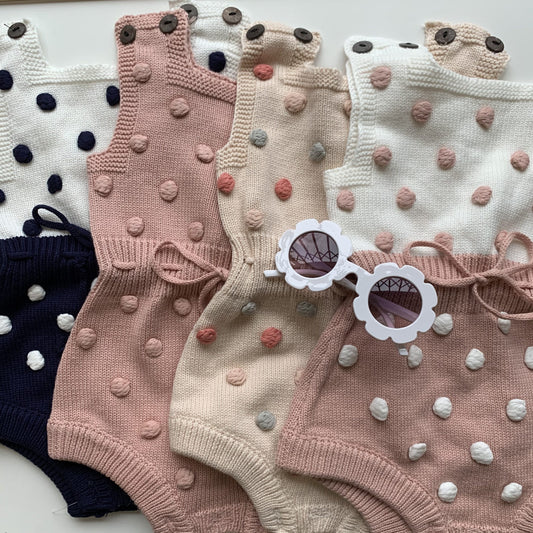 Bobble Knit Romper - Pink and White