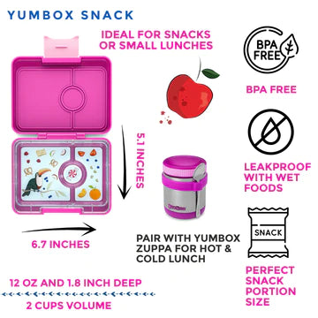 Yumbox Snack Lunch Box | Malibu Purple with Toucan Tray | Mini Bento Box for Kids