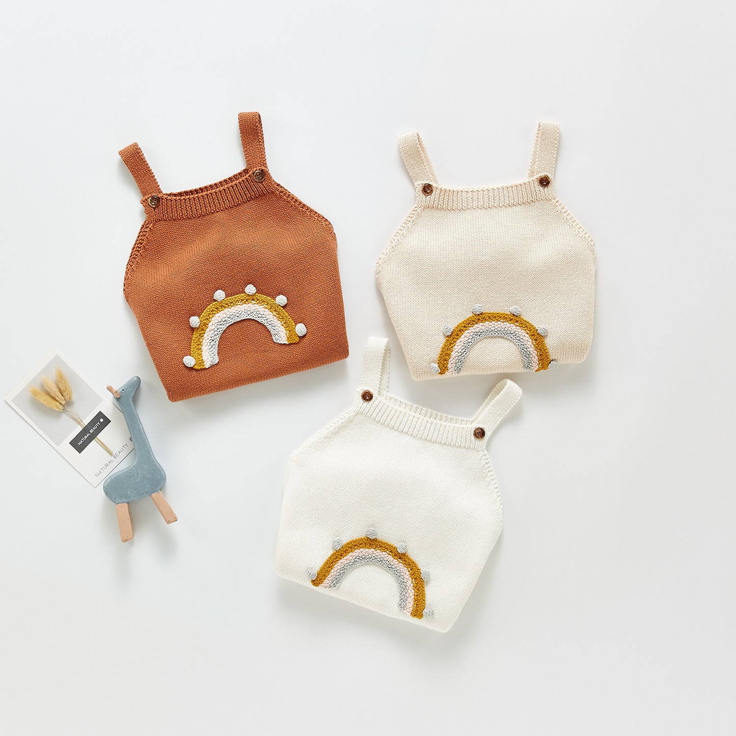 Mara Rainbow Knit Romper - Oatmeal