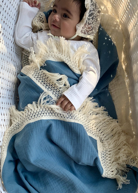 Wild Skye - Double Muslin Fringed Swaddle - Ocean