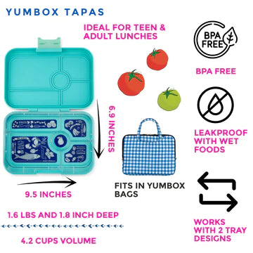 Yumbox Tapas Lunch Box | Antibes Blue with Bon Appetit Tray | 5 Compartment