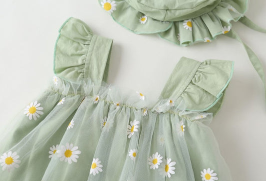 Daisy Romper and Hat Set - Sage