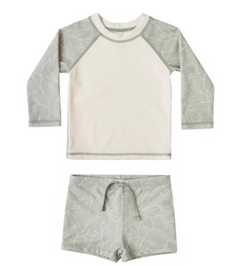 Rashguard and Swim Shorts Set - Grey Leaf