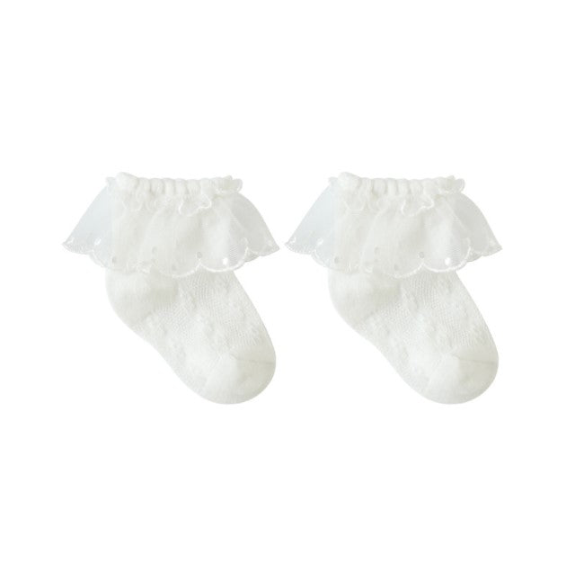 Lace Frill Summer Ankle Socks - Angel White