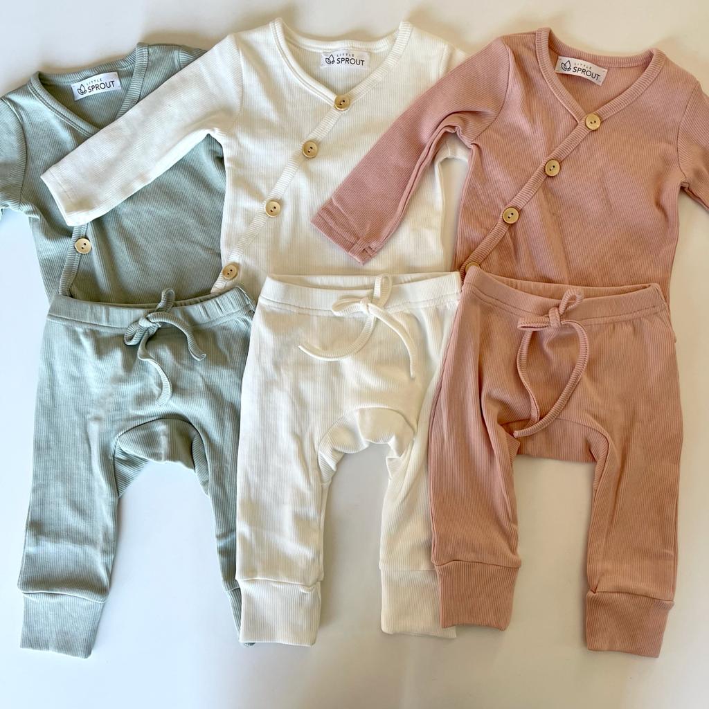 Dakota long sleeved kimono bodysuit and pants set - Blush