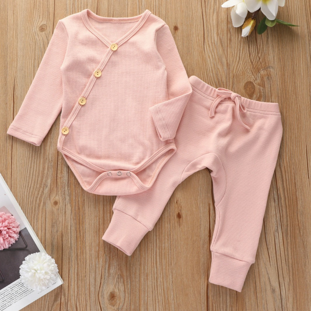 Dakota long sleeved kimono bodysuit and pants set - Blush