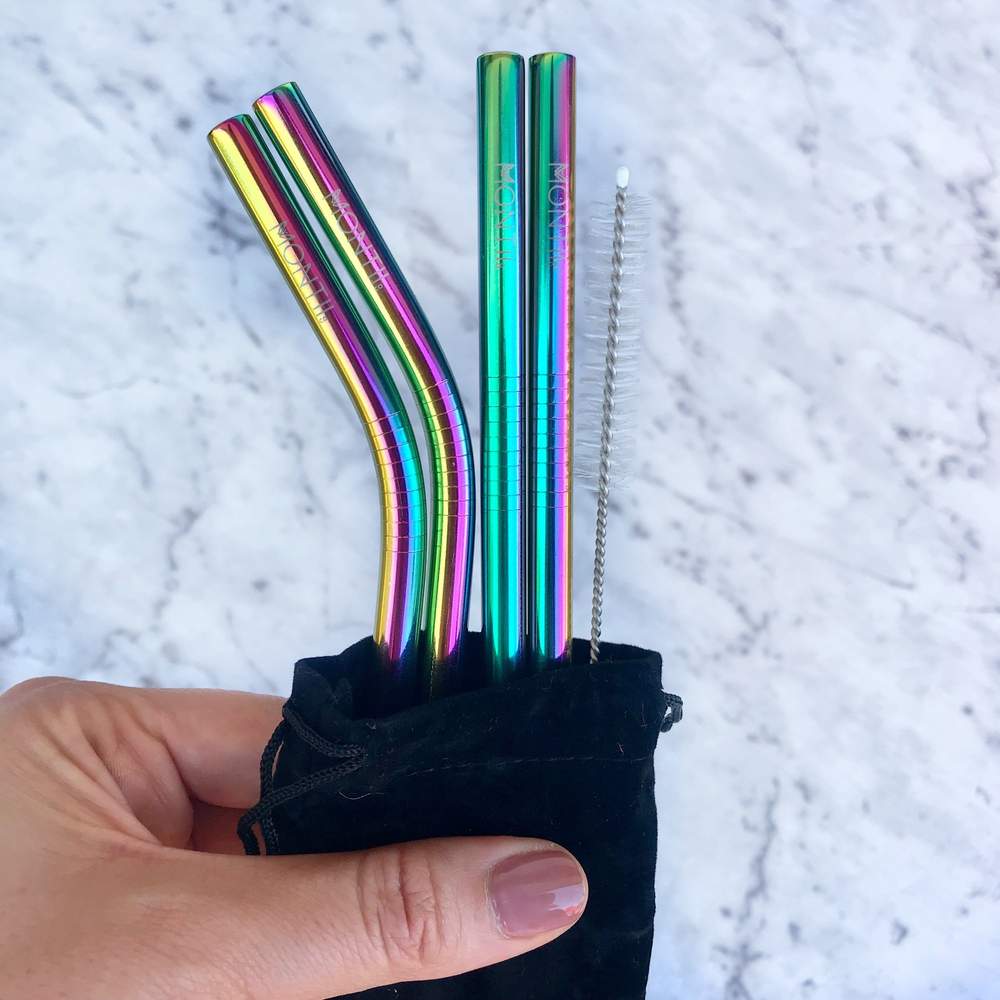 MontiiCo Rainbow Stainless Steel Straw Set