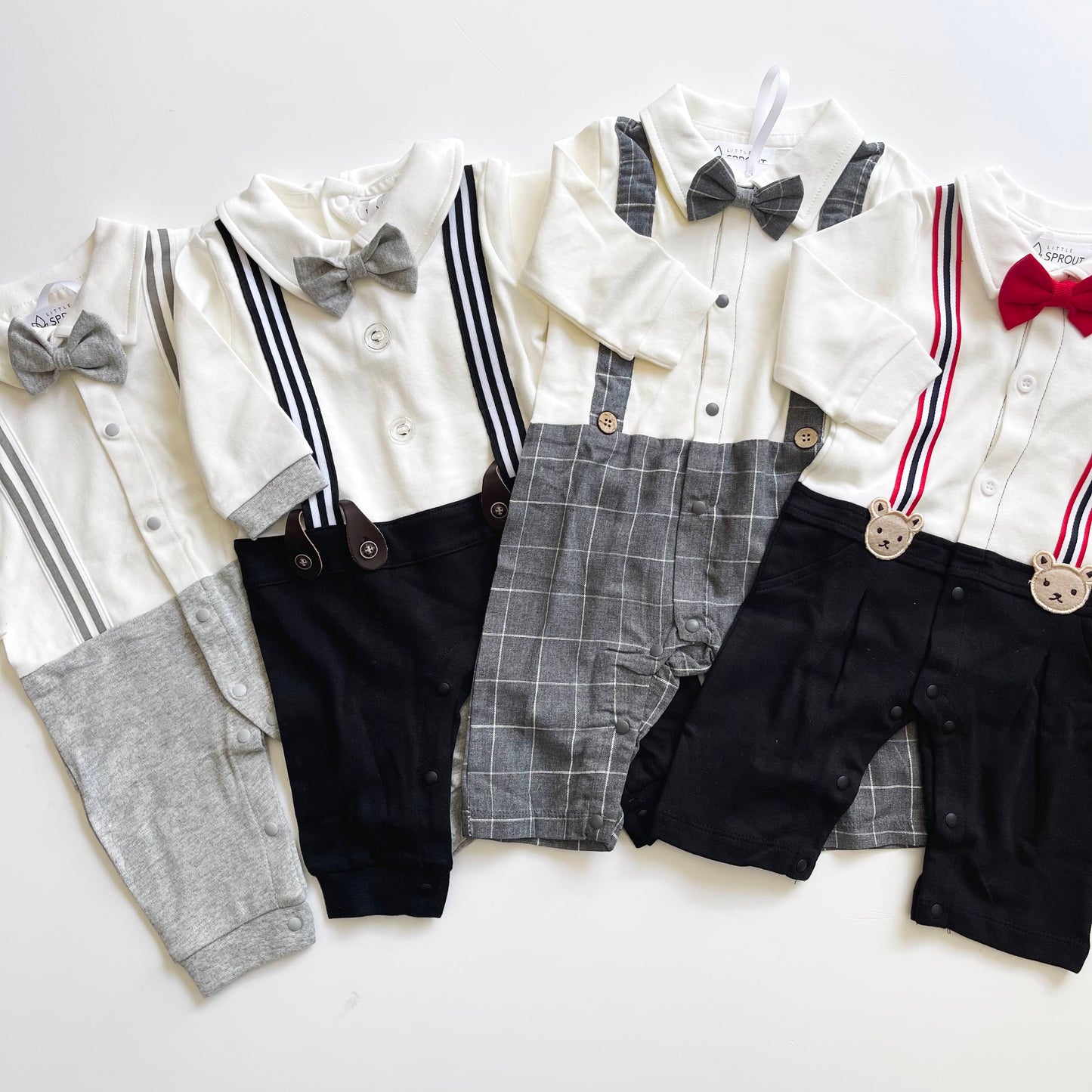 Long Sleeved Suspender Effect Romper - Black, White and Grey