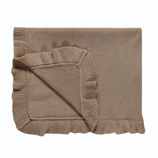 Ruffle Knitted Blanket - Coffee