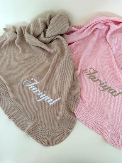 Ruffle Knitted Blanket - White