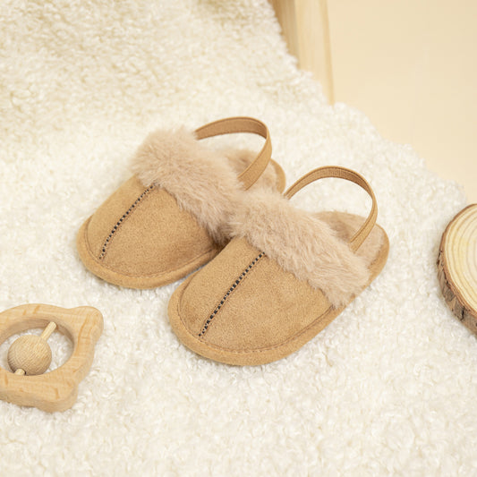 Baby Fur Slippers - Caramel– Soft Sole, Non-Slip Infant Shoes with Plush Lining for Warmth & Comfort