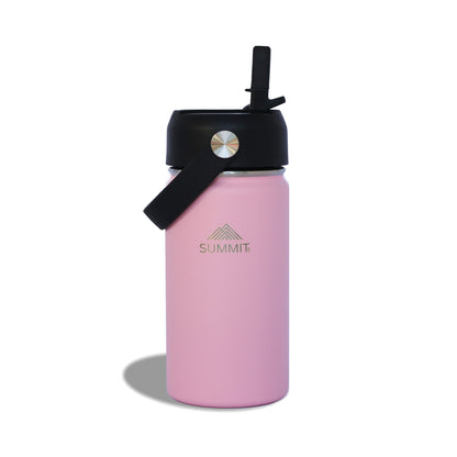 SummitCo Mini 350ml Insulated Stainless Steel Water Bottle - Blush– Kid-friendly, Sipper Lid & Straw, Leak-Proof