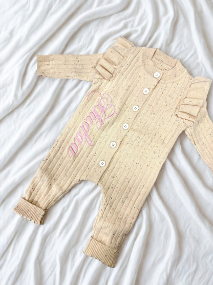 Knitted Frill Jumpsuit - Vanilla Confetti