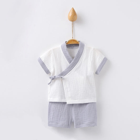 Soft Kimono Cotton Muslin Pyjama Set - Dove Grey