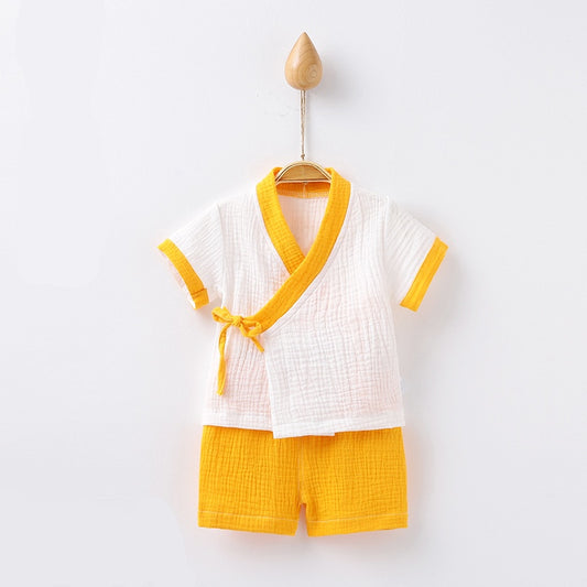 Soft Kimono Cotton Muslin Pyjama Set - Mustard