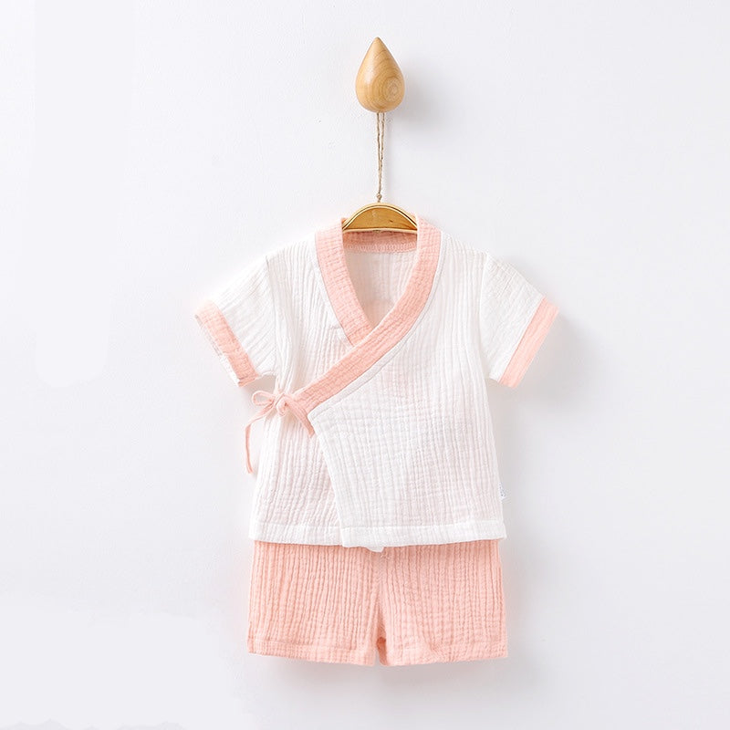 Soft Kimono Cotton Muslin Pyjama Set - Soft Pink