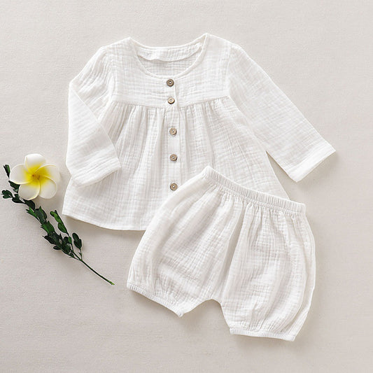 Imara Muslin Shorts and Blouse Set - White