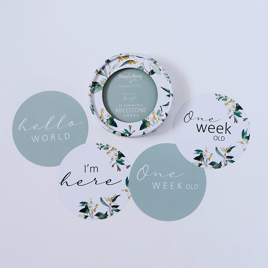 Snuggle Hunny Kids Milestone Cards- Eucalypt & Sage Reversible Milestone Cards