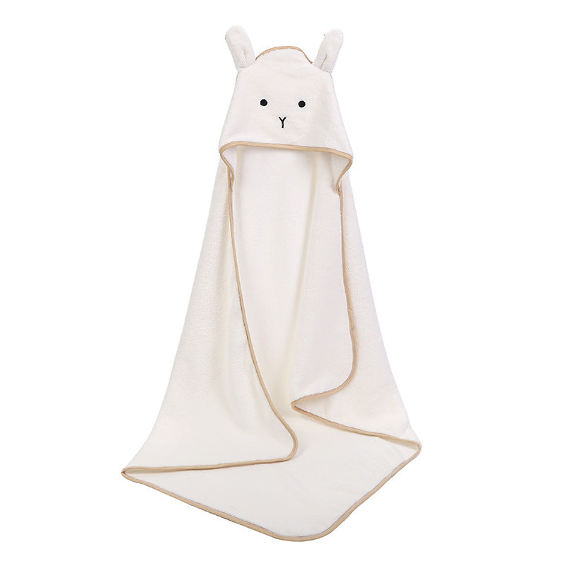 Plush Coral Fleece Hooded Towel - White Rabbit