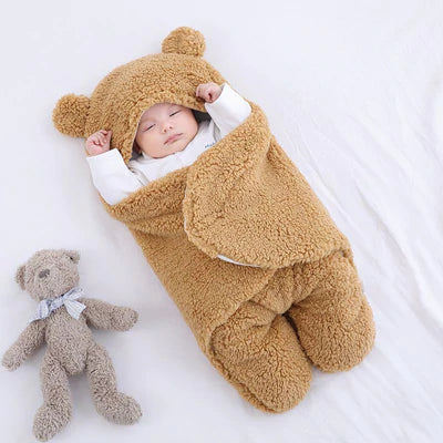 Teddy Bear Swaddle Wrap Suit with Quilted Lining - Caramel
