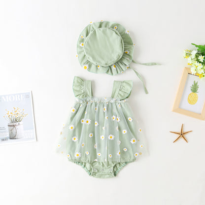 Daisy Romper and Hat Set - Sage