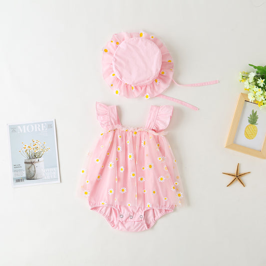 Daisy Romper and Hat Set - Pink