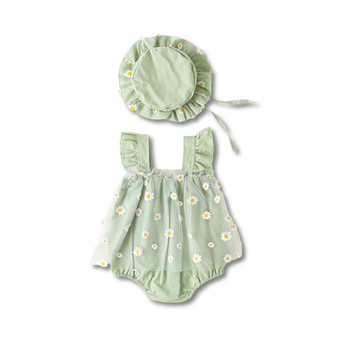 Daisy Romper and Hat Set - Sage