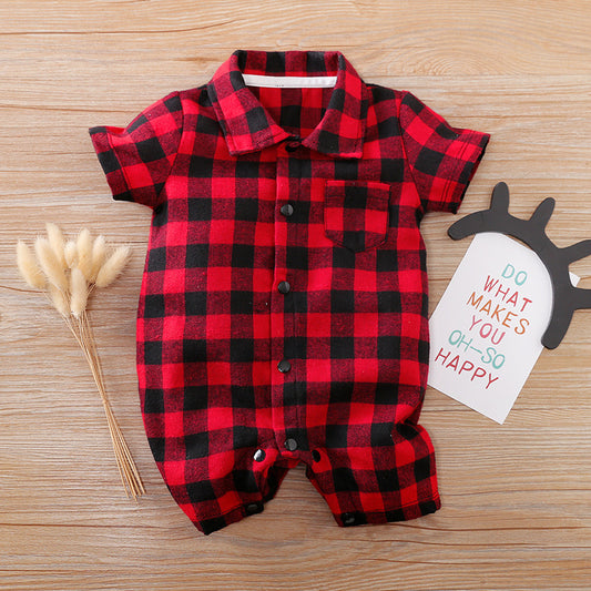 Huxley Plaid Romper - Red