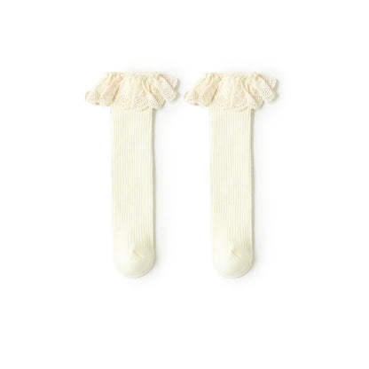 Lace edged Cotton Rib Socks - Cream