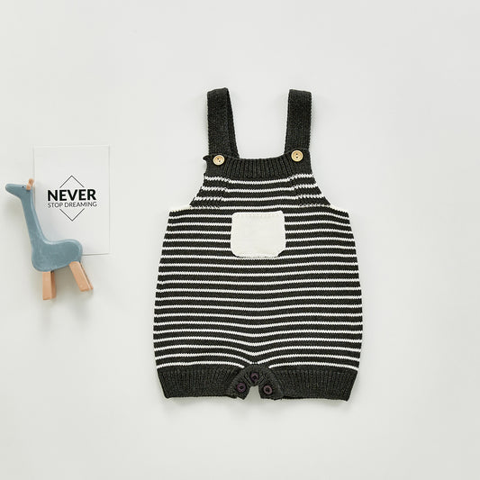 Felix Knit Romper - Dark Grey Stripe